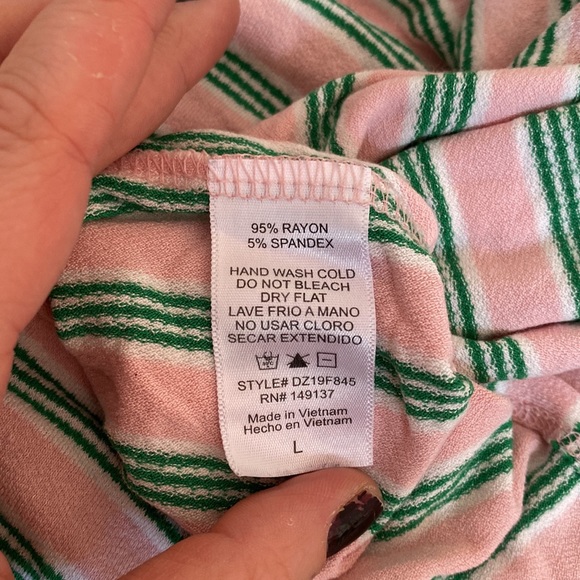 Double Zero pink/white/green striped button-up collar t-shirt size L - Picture 4 of 5